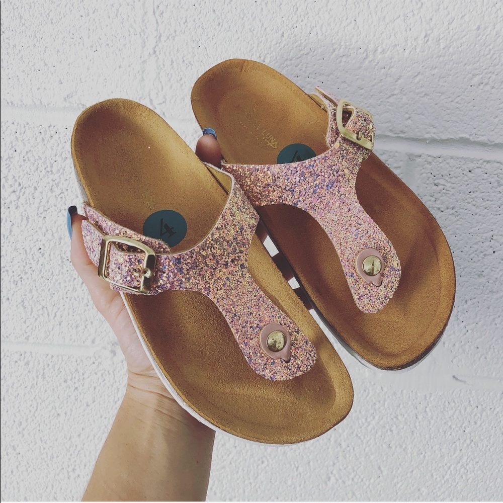 Marina Luna pink glitter slides sz: 4 NEW